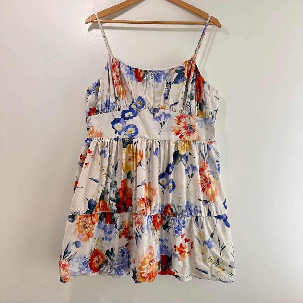Express Ruched Tiered Poplin Mini Floral Dress Size XL